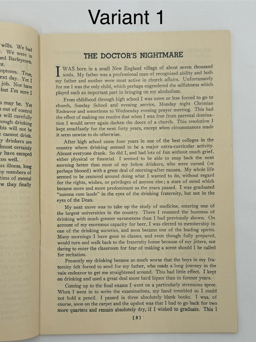 Alcoholics Anonymous 1943–1944 Early Pamphlet — Complete Set of Six Variants