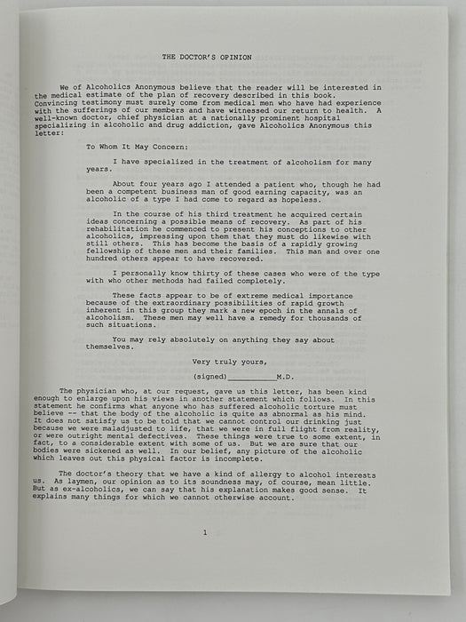 Alcoholics Anonymous Original Manuscript: Limited Edition Reprint