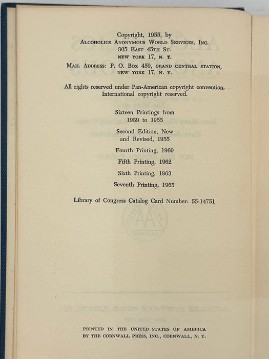 Alcoholics Anonymous Second Edition 7th Printing from 1965 - ODJ