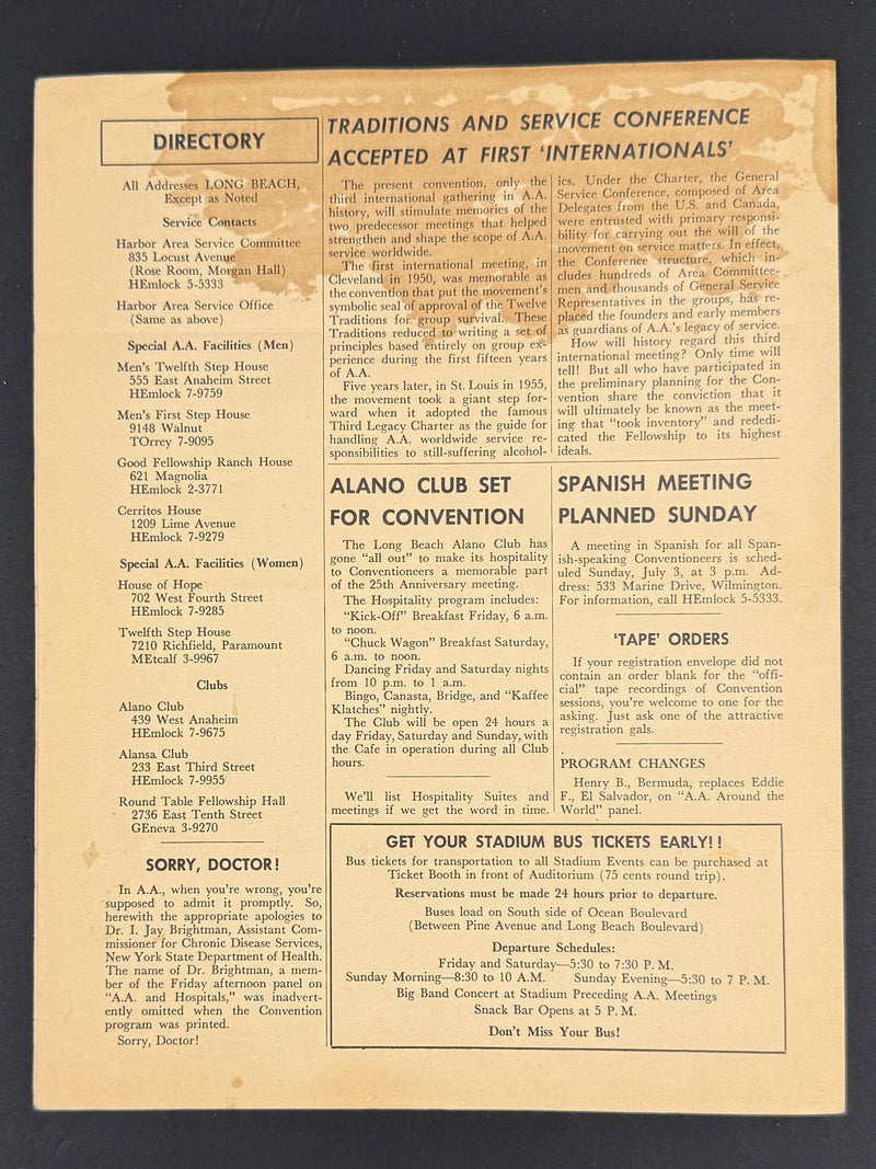 1960 Alcoholics Anonymous 25th Anniversary International Convention Collection — Long Beach, California