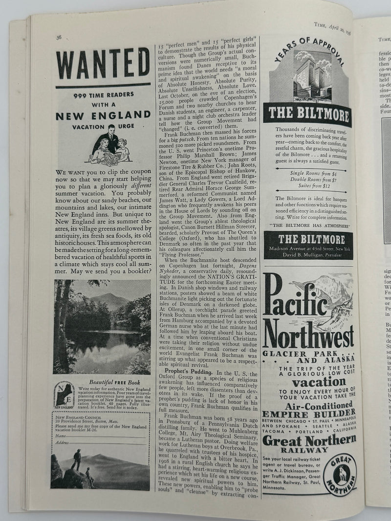 Time Magazine from April 1936 - Cultist Buchman