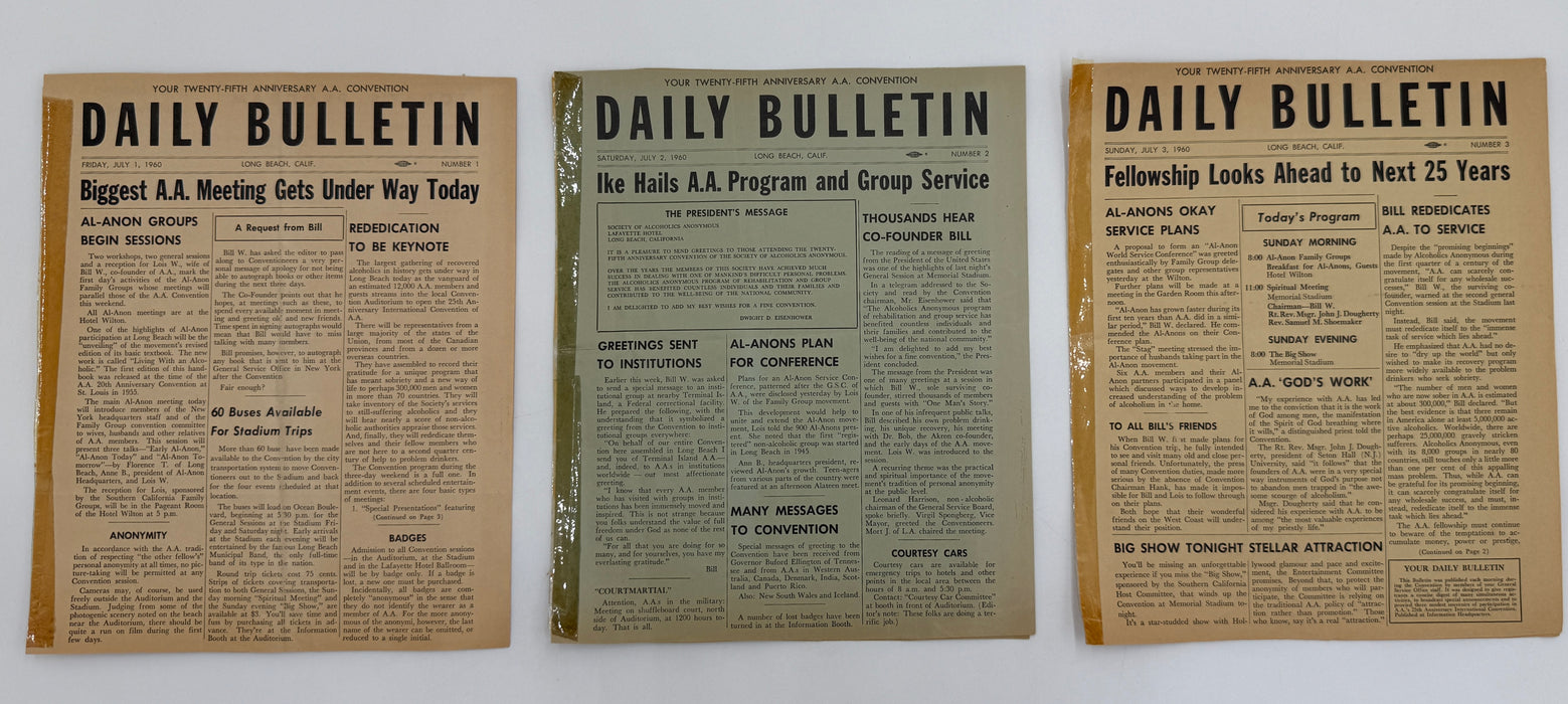 Set of Twenty-Fifth Anniversary A.A. Convention Daily Bulletins - 1960 in Long Beach, CA
