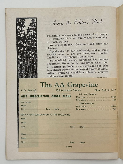 AA Grapevine from November 1957 - Traditions Month