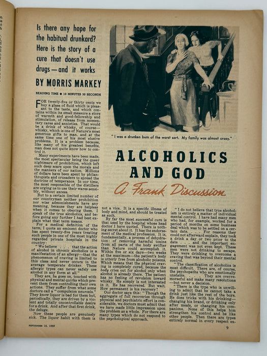 Canadian issue of the Liberty Magazine from September 1939 - Alcoholics and God article