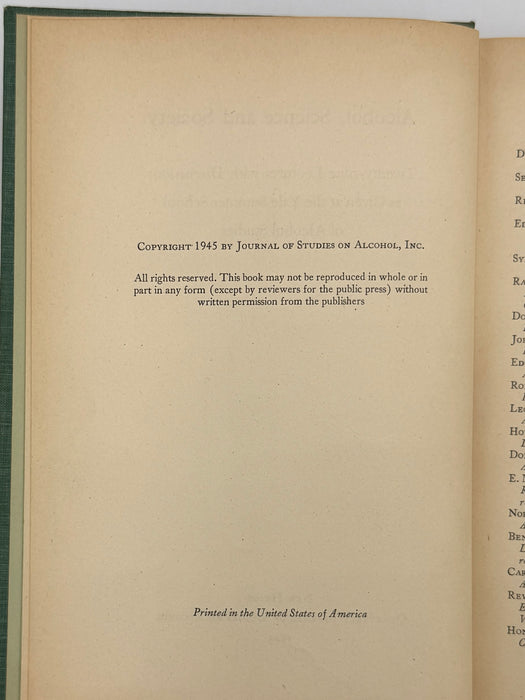 Alcohol, Science and Society - First Printing 1945 - RDJ