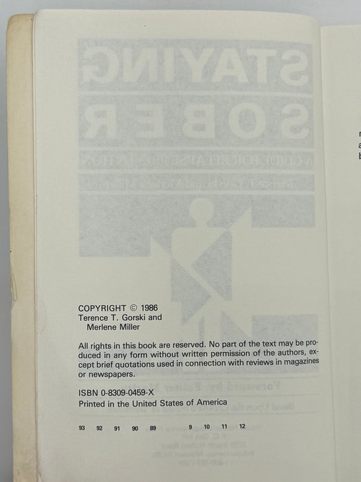 Staying Sober by Terence T. Gorski and Marlene Miller