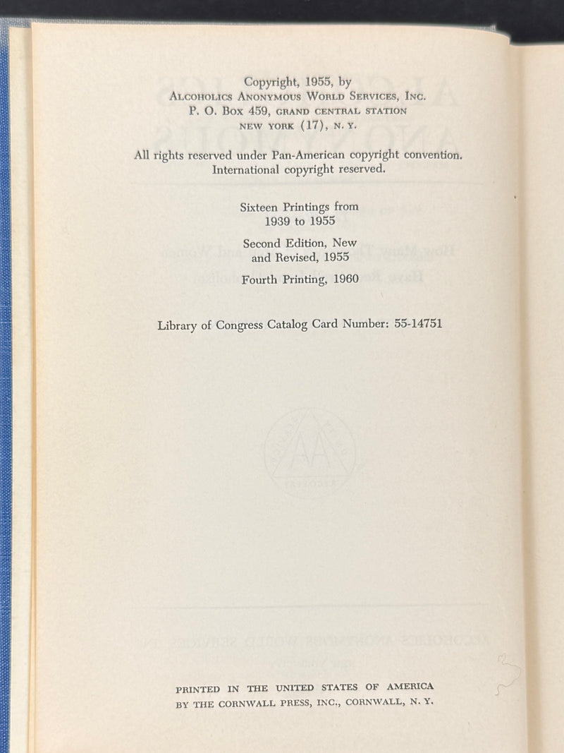 Alcoholics Anonymous — Second Edition, Fourth Printing — 1960
