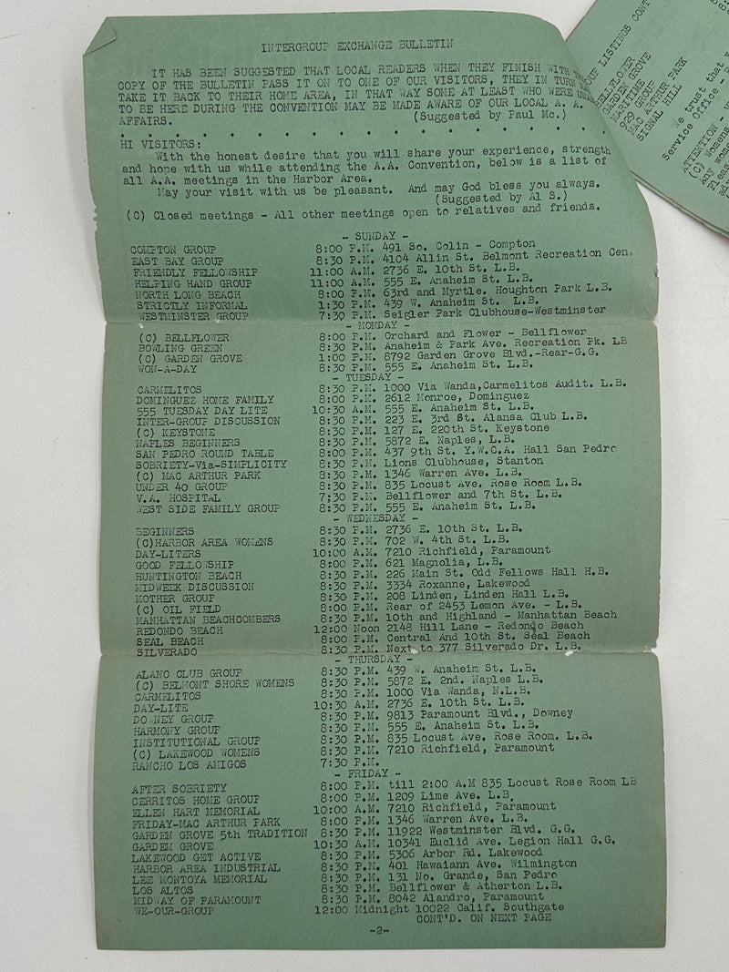 Intergroup Exchange Bulletin from Long Beach, CA - Harbor Area - 1960 Convention