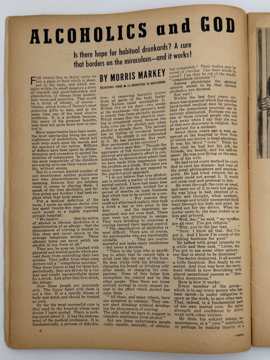 Liberty Magazine from September 1939 - Alcoholics and God article by Morris Markey