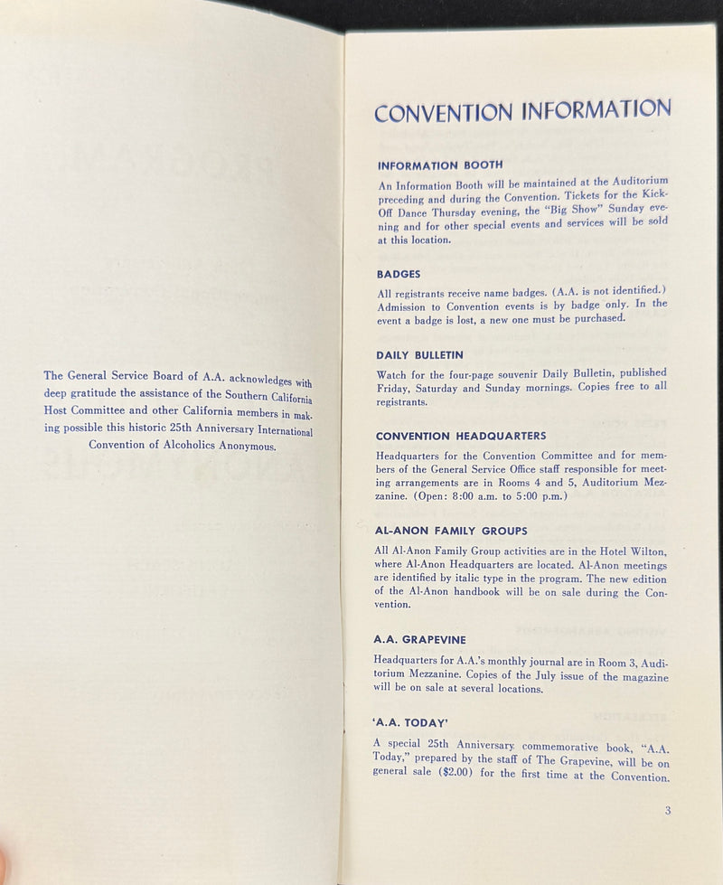 Program — 25th Anniversary International Convention of Alcoholics Anonymous  Long Beach, California · July 1–3, 1960