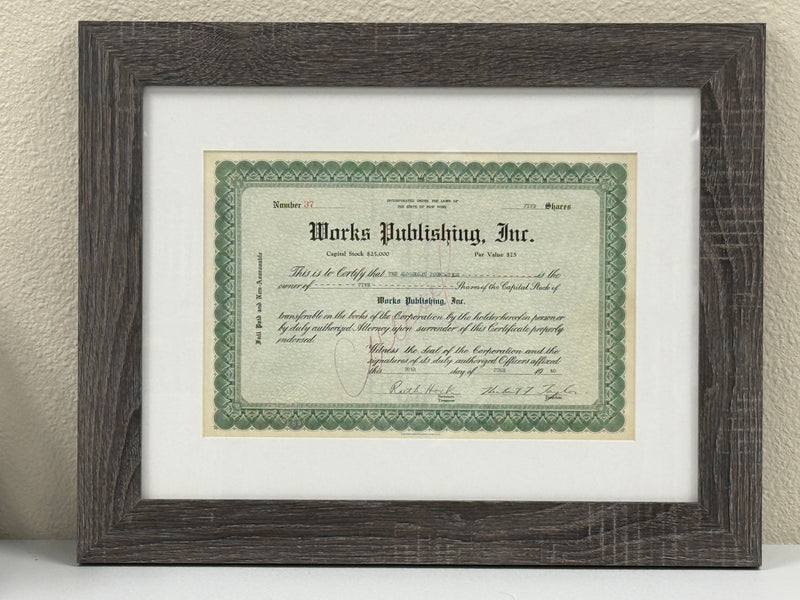 Original Works Publishing Stock Certificate - Issued to The Alcoholic Foundation