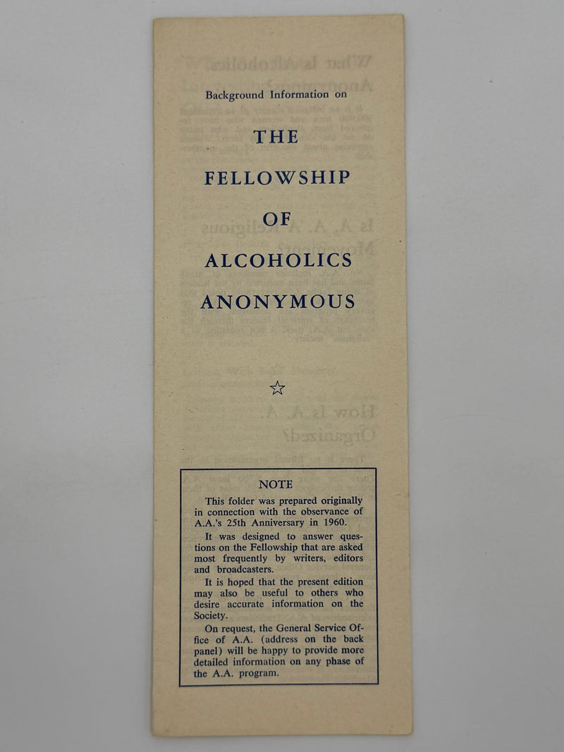 THE FELLOWSHIP OF ALCOHOLICS ANONYMOUS - Pamphlet from 1961