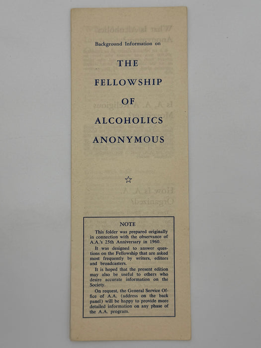 THE FELLOWSHIP OF ALCOHOLICS ANONYMOUS - Pamphlet from 1961