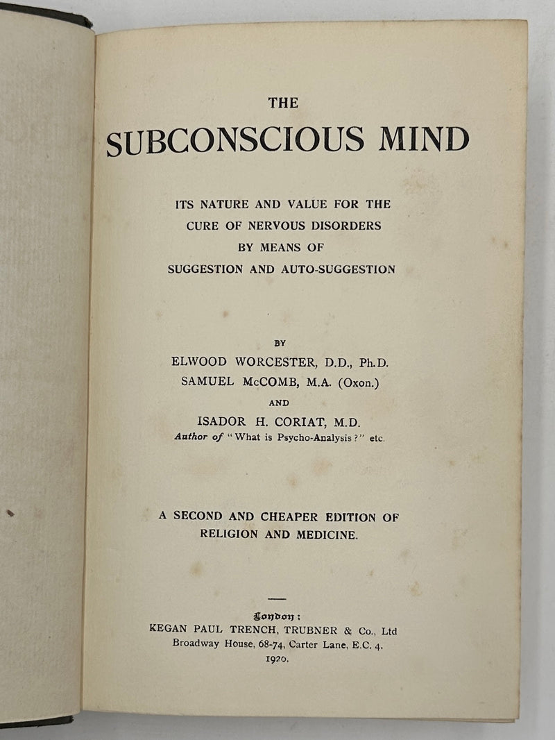 The Subconscious Mind by Worcester, McComb, Coriat - 1920 Recovery Collectibles