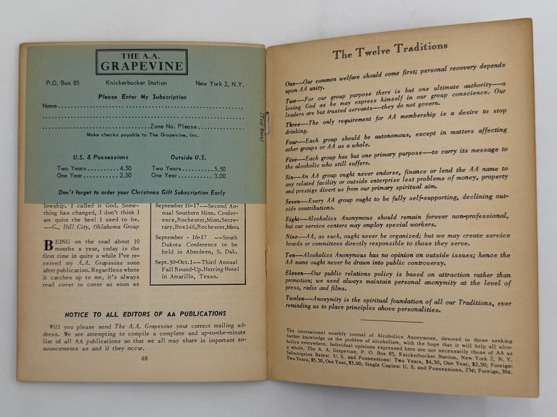 AA Grapevine from September 1950 - We Come of Age by Bill Recovery Collectibles