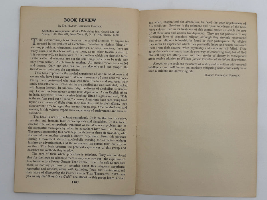 Alcoholics Anonymous 1943 Big Book Promotional Pamphlet