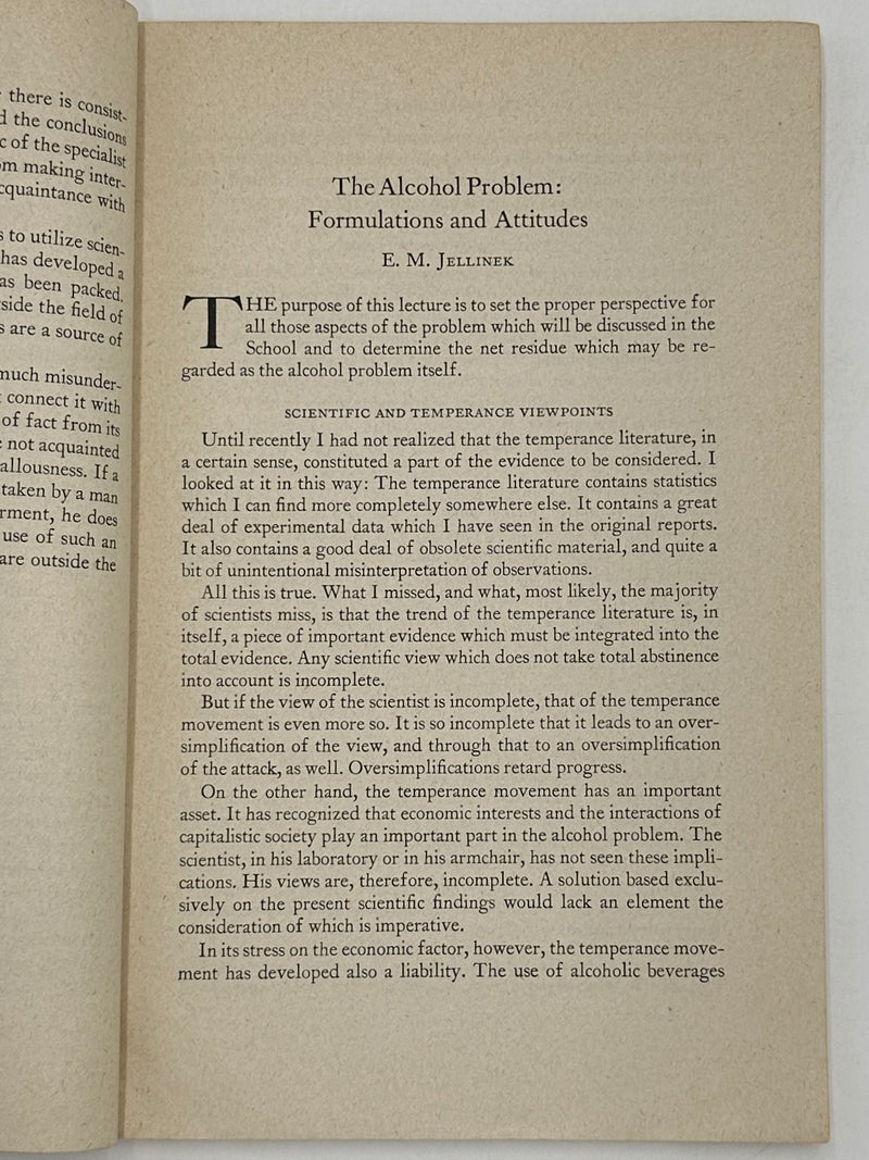 Abridged Lectures of the First (1943) Summer Course on Alcohol Studies at Yale University