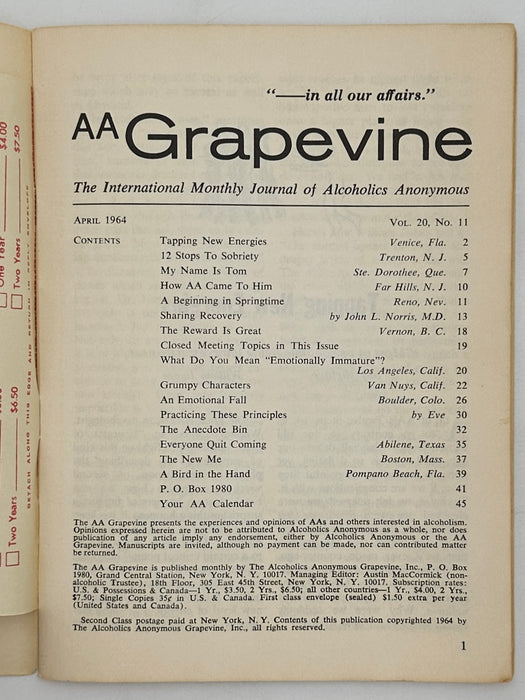 AA Grapevine from April 1964 - Emotionally Immature