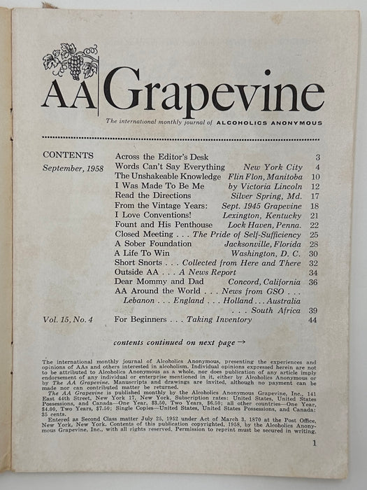 AA Grapevine from September 1958