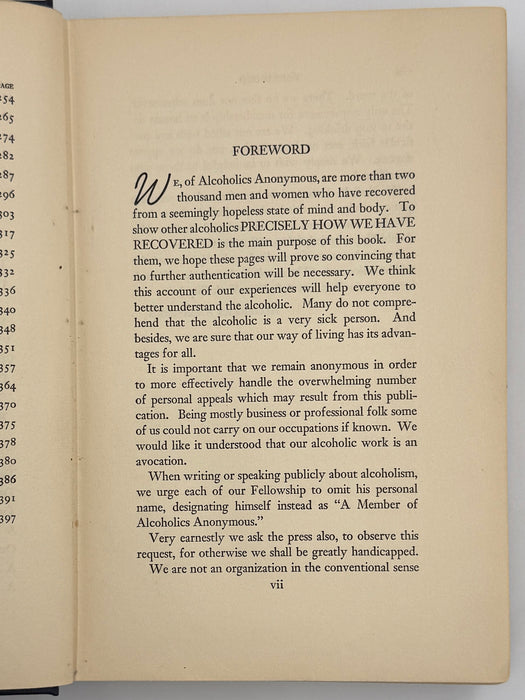 Alcoholics Anonymous Big Book First Edition 2nd Printing from 1941