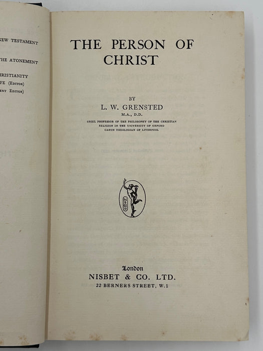 The Person Of Christ by L.W. Grensted - First Printing - ODJ Recovery Collectibles