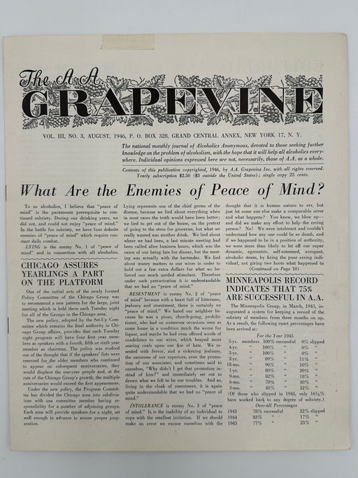 The A.A. GRAPEVINE from August 1946 Recovery Collectibles