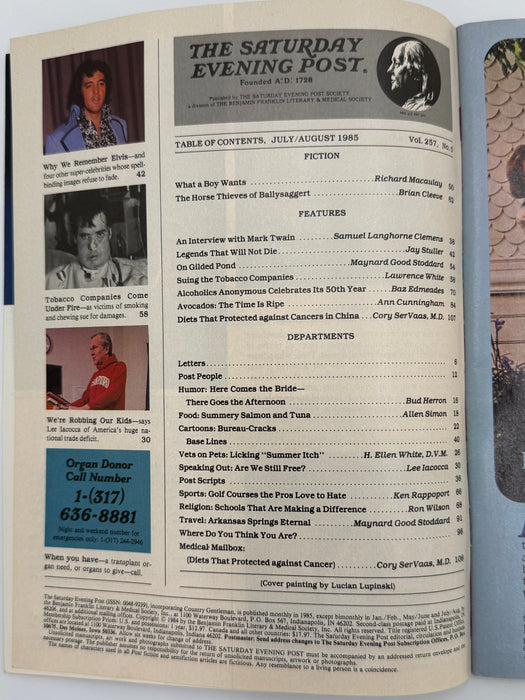 Saturday Evening Post — August 1985 Featuring “Alcoholics Anonymous Celebrates Its 50th Year” by Baz Edwards