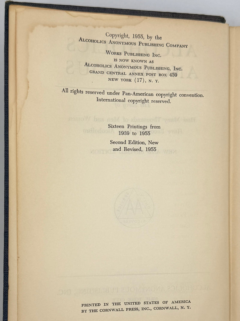 Alcoholics Anonymous Second Edition First Printing from 1955 - RDJ