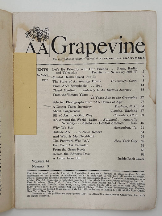 AA Grapevine from October 1957 - AA Comes of Age