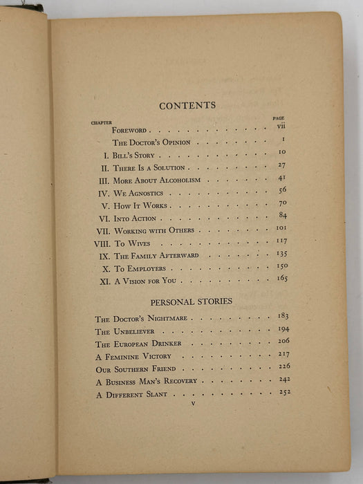 Alcoholics Anonymous Big Book First Edition 4th Printing from 1943 - Green Cover - Original dust jacket