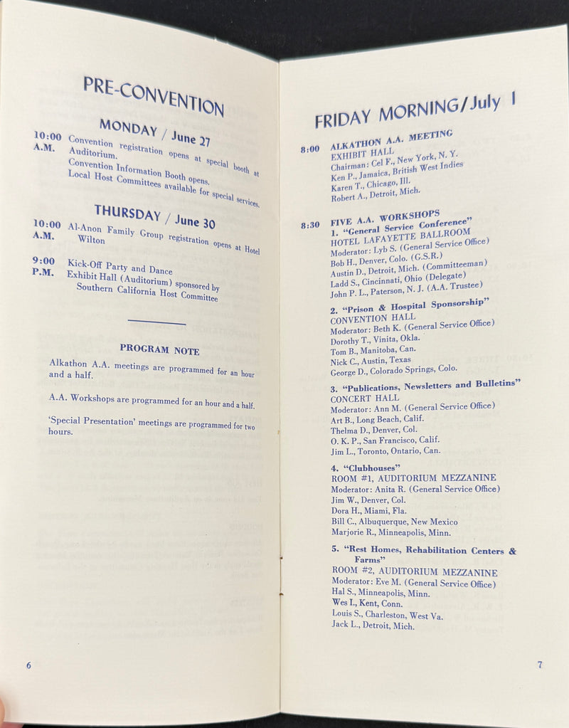 Program — 25th Anniversary International Convention of Alcoholics Anonymous  Long Beach, California · July 1–3, 1960