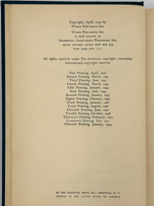 Alcoholics Anonymous First Edition 15th Printing from 1954 - ODJ