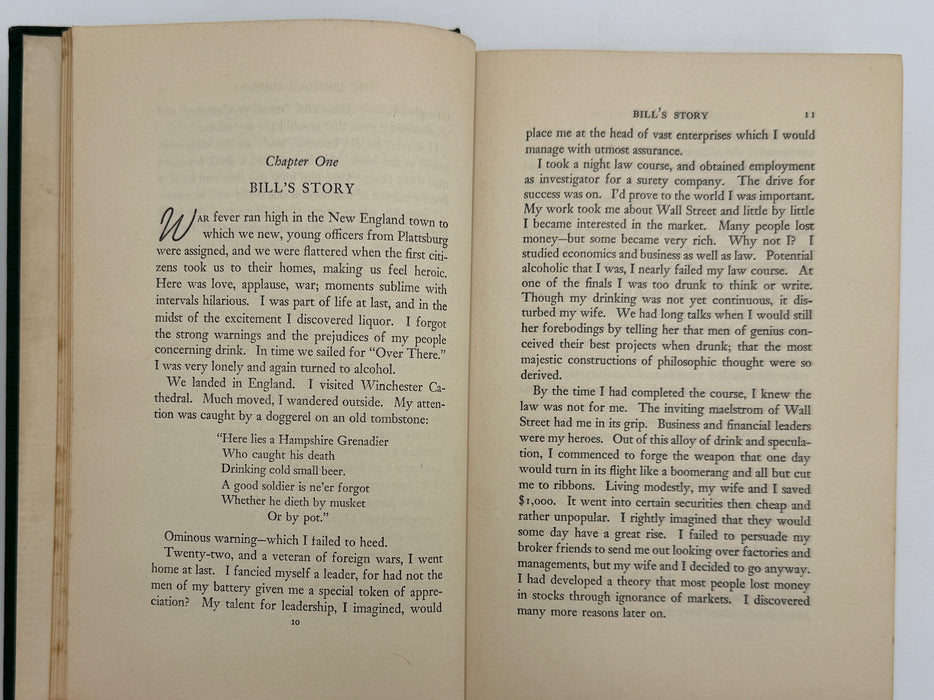 Alcoholics Anonymous Big Book First Edition 4th Printing from 1943 - Green Cover - Original dust jacket