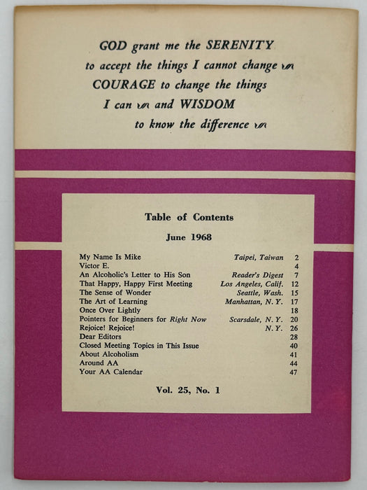 AA Grapevine from June 1968 - Pointers for Beginners