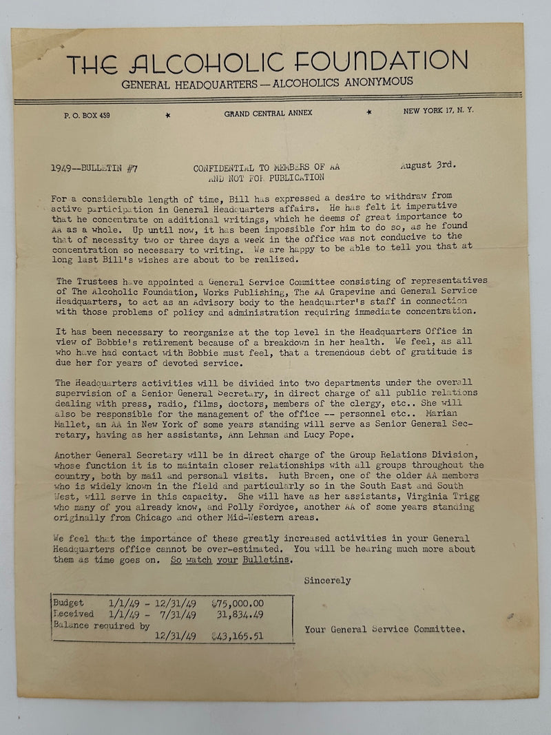 The Alcoholic Foundation Bulletin #7 from 1949 Recovery Collectibles