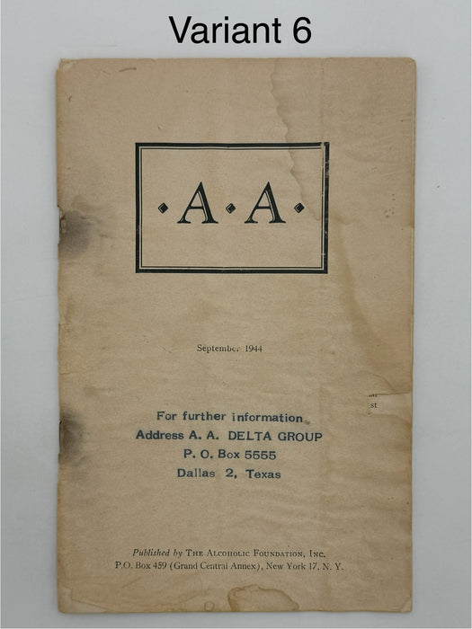 Alcoholics Anonymous 1943–1944 Early Pamphlet — Complete Set of Six Variants