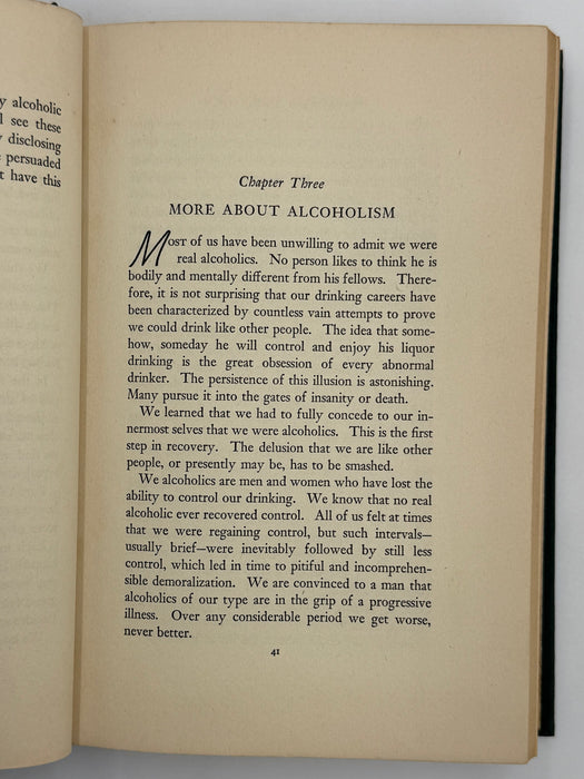 Alcoholics Anonymous Big Book First Edition 4th Printing from 1943 - Green Cover - Original dust jacket