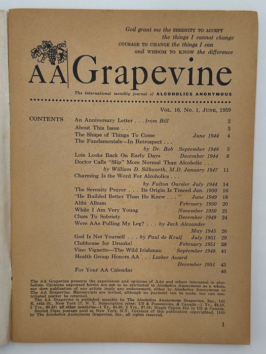 AA Grapevine from June 1959 - 15th Anniversary Issue