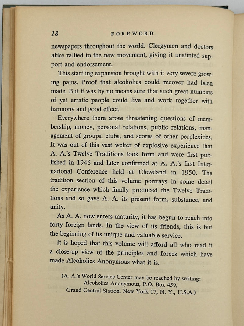 Twelve Steps and Twelve Traditions Third Printing — December 1958 — Original Dust Jacket