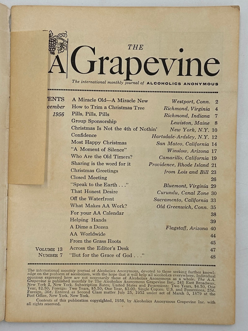 AA Grapevine from December 1956 - Christmas Greetings from Lois and Bill