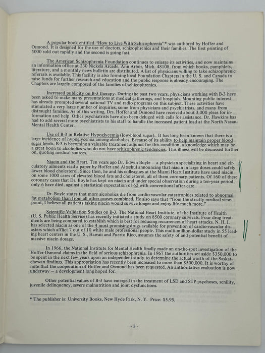 The Vitamin B-3 Therapy Communications - Signed by Bill W. & Dr. Abram Hoffer