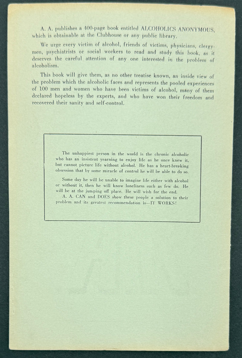 A.A. At Last — Early New Jersey Alcoholics Anonymous Pamphlet