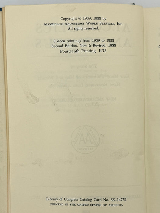 Alcoholics Anonymous Second Edition Big Book 14th Printing - ODJ