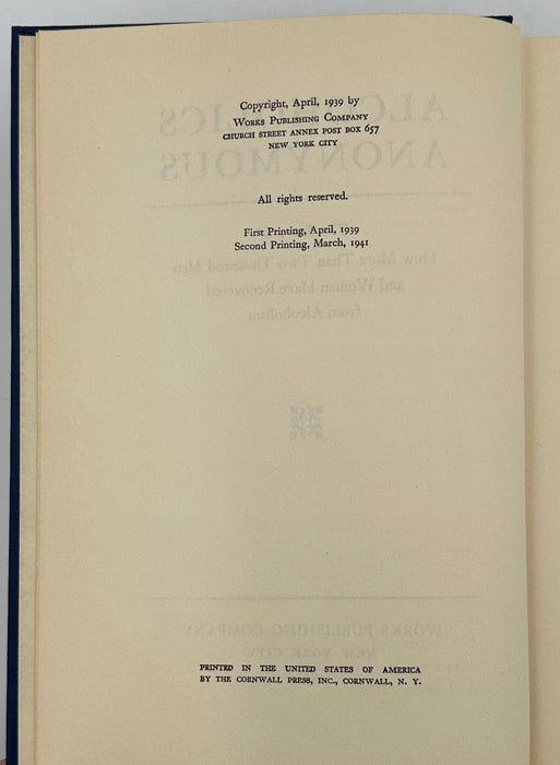 Alcoholics Anonymous — First Edition, Second Printing (March 1941) - Navy Blue Cloth Variant With Original Dust Jacket