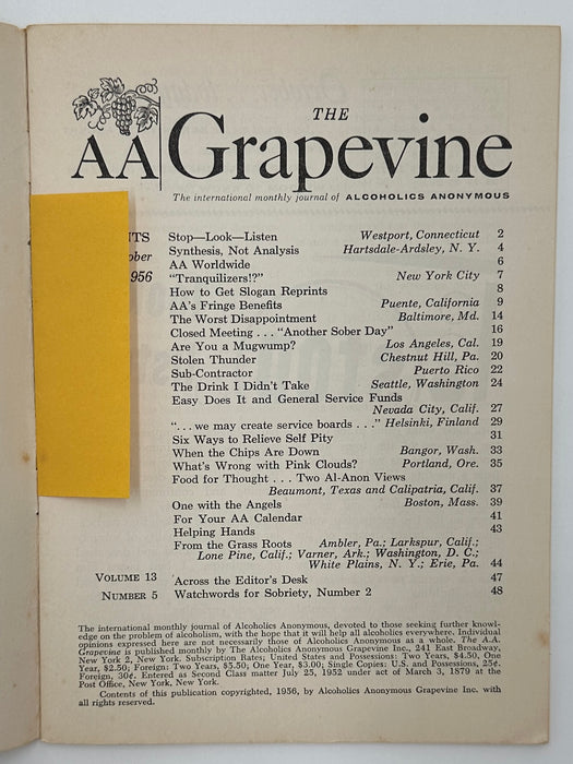 AA Grapevine from October 1956 - Tranquilizers