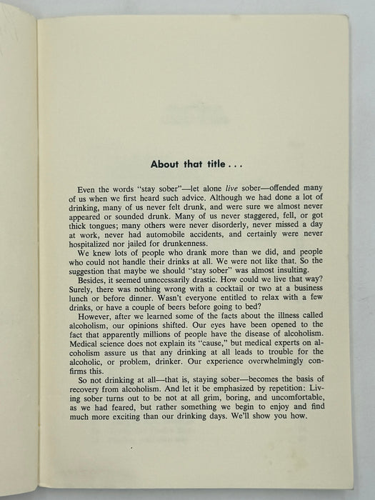 Living Sober - First Printing from 1975