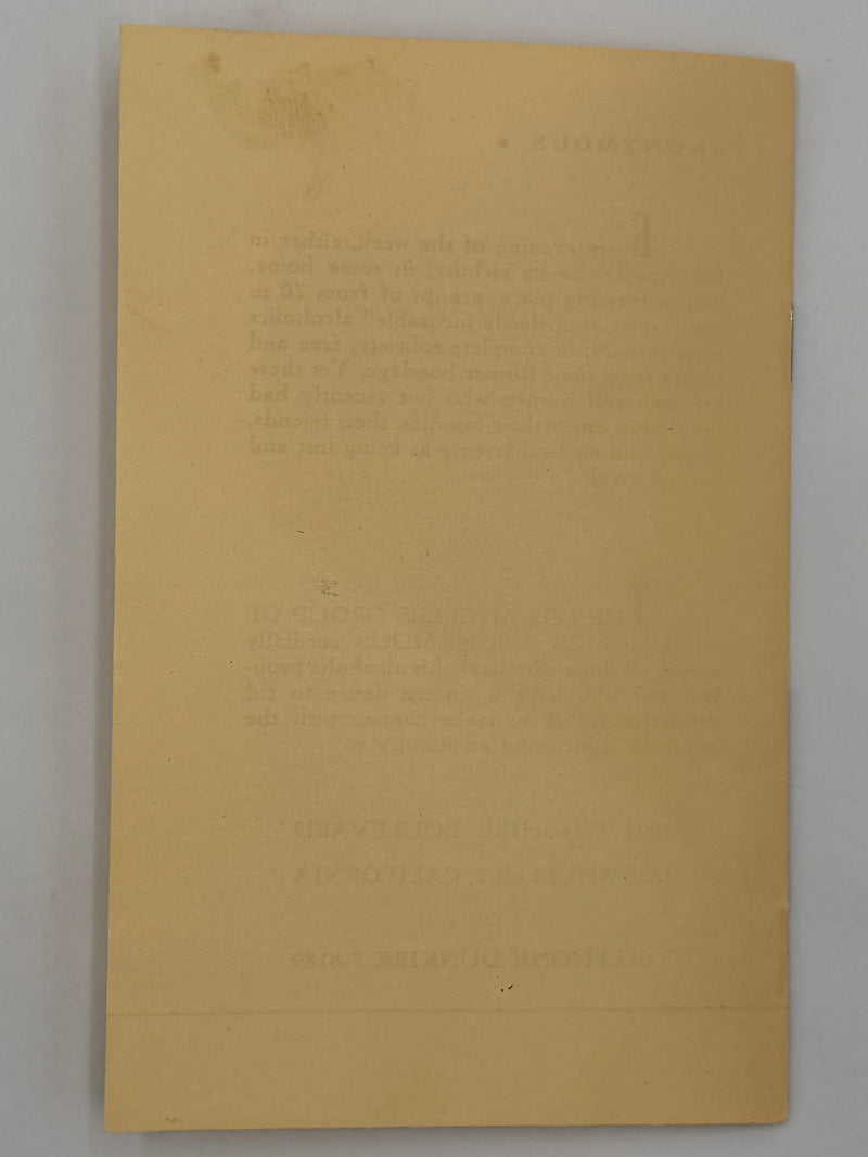 AA — Los Angeles Group Pamphlet  “A Workable Solution to the Problem of Alcoholism”