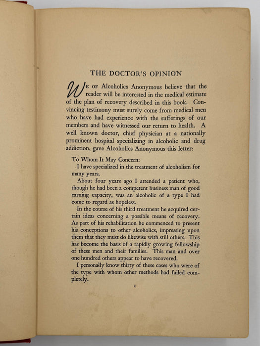 Alcoholics Anonymous — First Edition, First Printing (1939) | Reproduction Dust Jacket