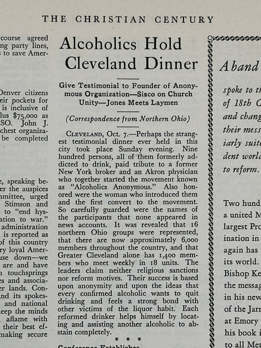 The Christian Century - Alcoholics Hold Cleveland Dinner - October 1941