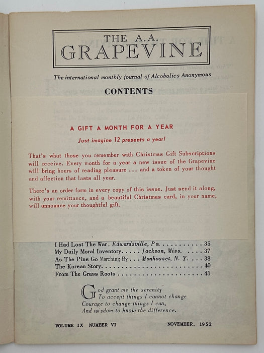 AA Grapevine from November 1952 - Tradition Seven